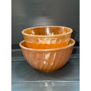 Set of 2 Vintage Fire King Peach Lusterware 8-9” Serving Bowl Set